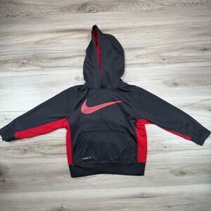 Kids Nike Therma Fit Hoodie Black Red‎ Logo Activewear Size XS